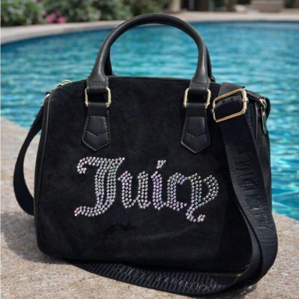 Juicy Couture obsession satchel Black velvet Handbag bling
